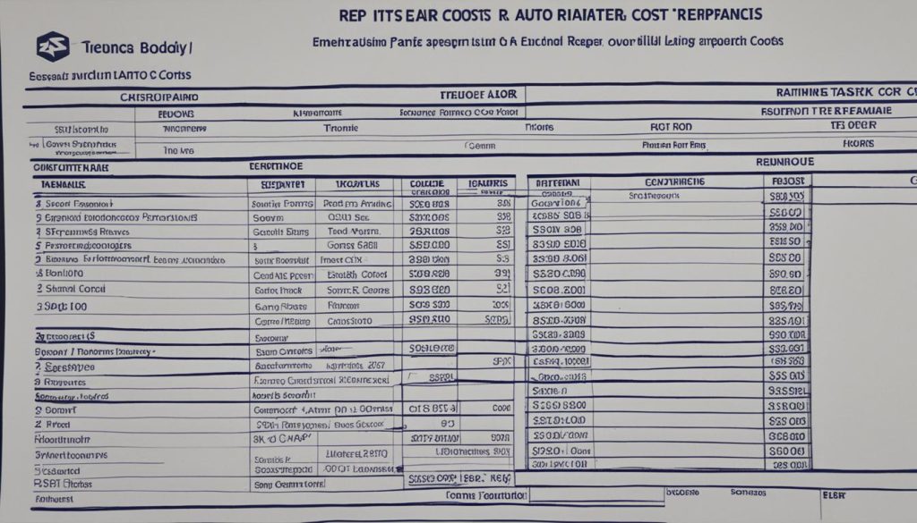 Middle Section of Auto Body Estimate